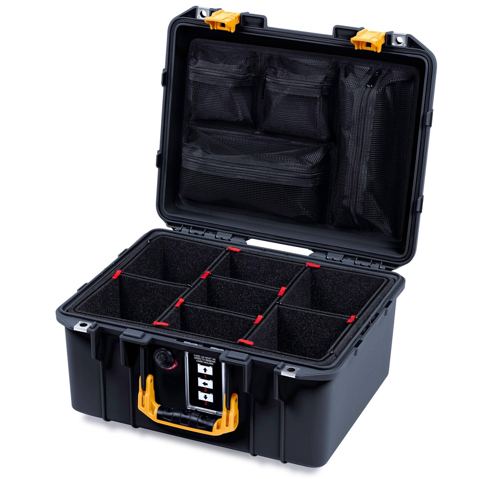 Pelican 1507 Air Case, Black with Yellow Handle & Latches ColorCase