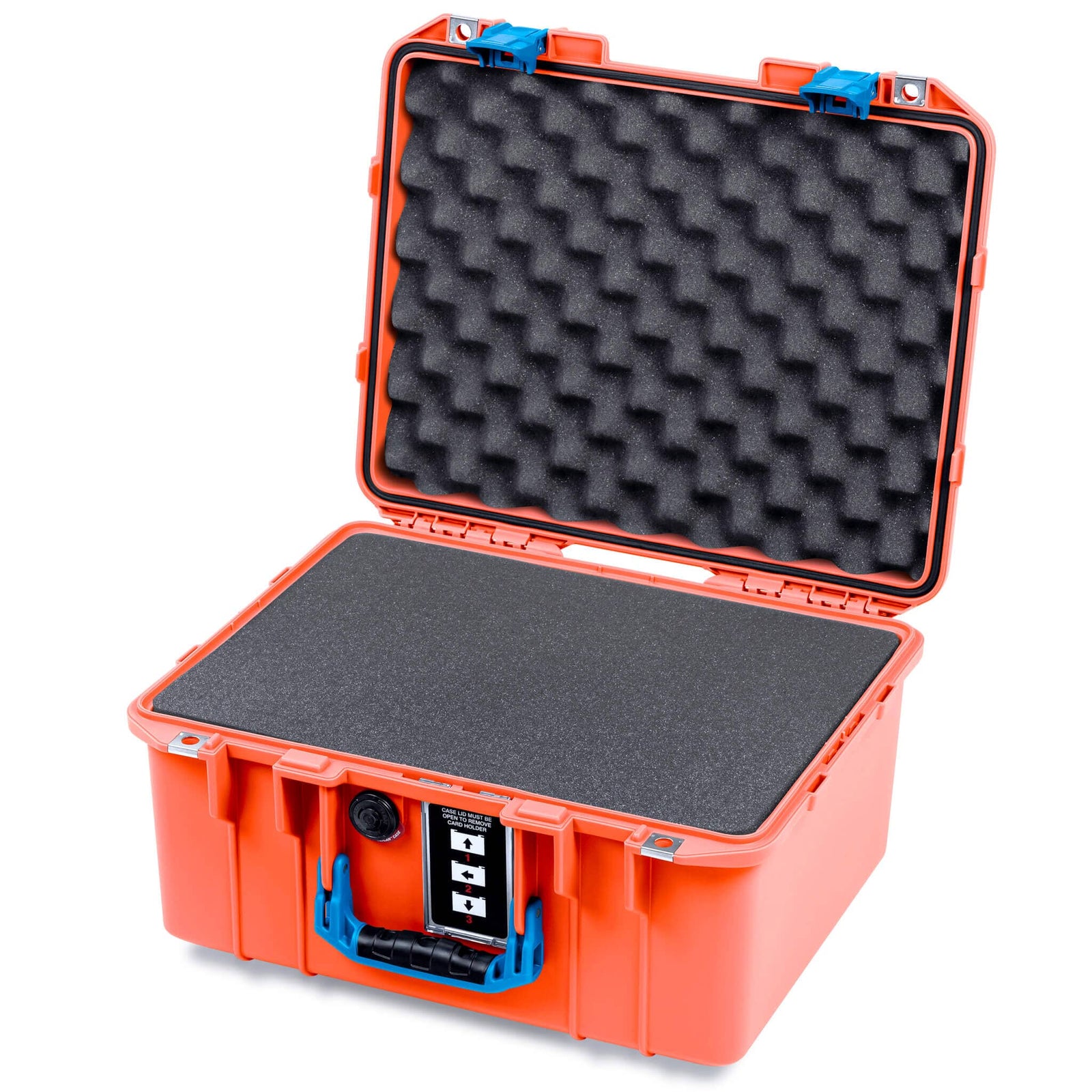 Pelican 1507 Air Case, Orange with Blue Handle & Latches Pick & Pluck Foam with Convolute Lid Foam ColorCase 015070-0001-150-121