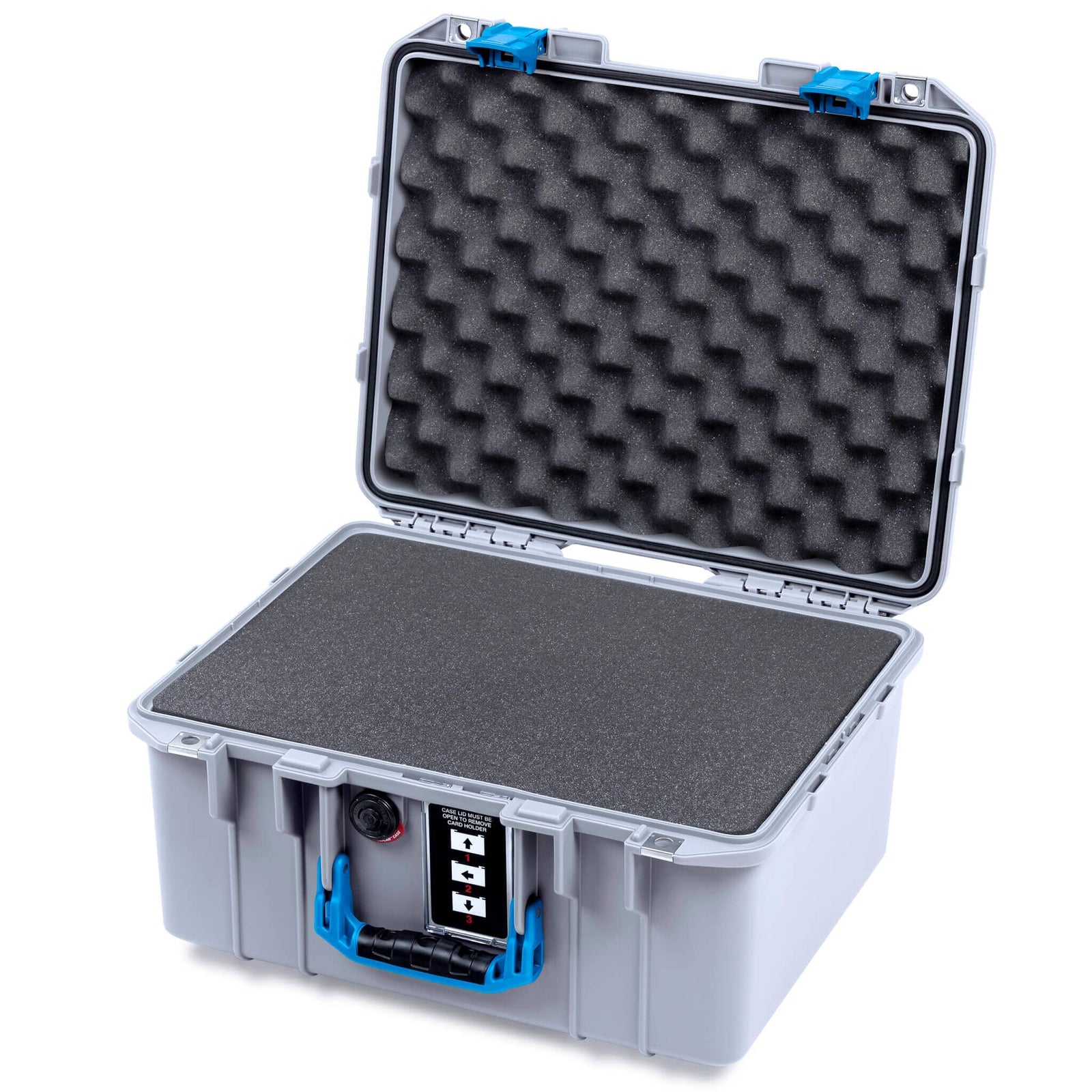 Pelican 1507 Air Case, Silver with Blue Handle & Latches Pick & Pluck Foam with Convolute Lid Foam ColorCase 015070-0001-180-121