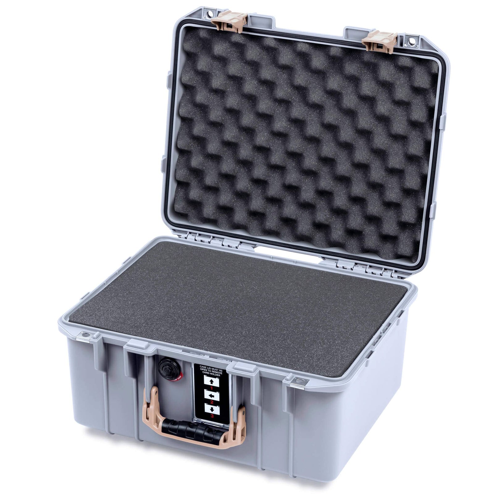 Pelican 1507 Air Case, Silver with Desert Tan Handle & Latches Pick & Pluck Foam with Convolute Lid Foam ColorCase 015070-0001-180-311