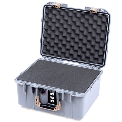 Pelican 1507 Air Case, Silver with Desert Tan Handle & Latches Pick & Pluck Foam with Convolute Lid Foam ColorCase 015070-0001-180-311