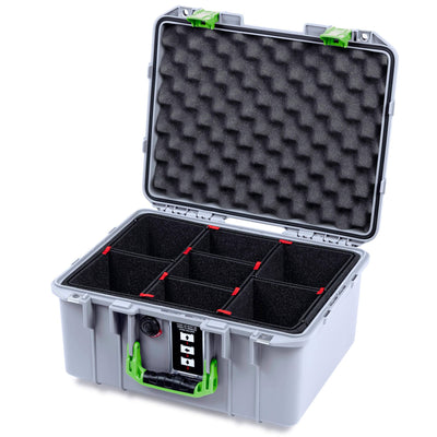Pelican 1507 Air Case, Silver with Lime Green Handle & Latches TrekPak Divider System with Convolute Lid Foam ColorCase 015070-0020-180-301