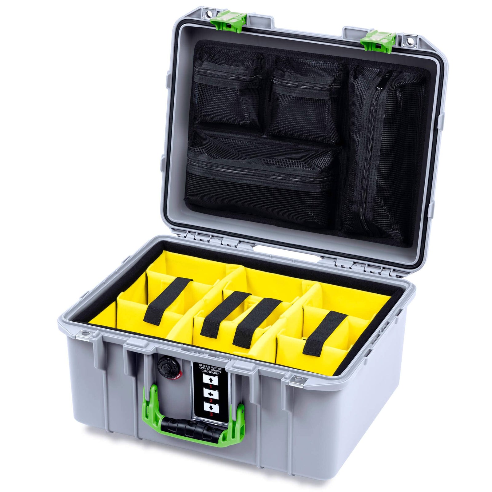Pelican 1507 Air Case, Silver with Lime Green Handle & Latches ColorCase