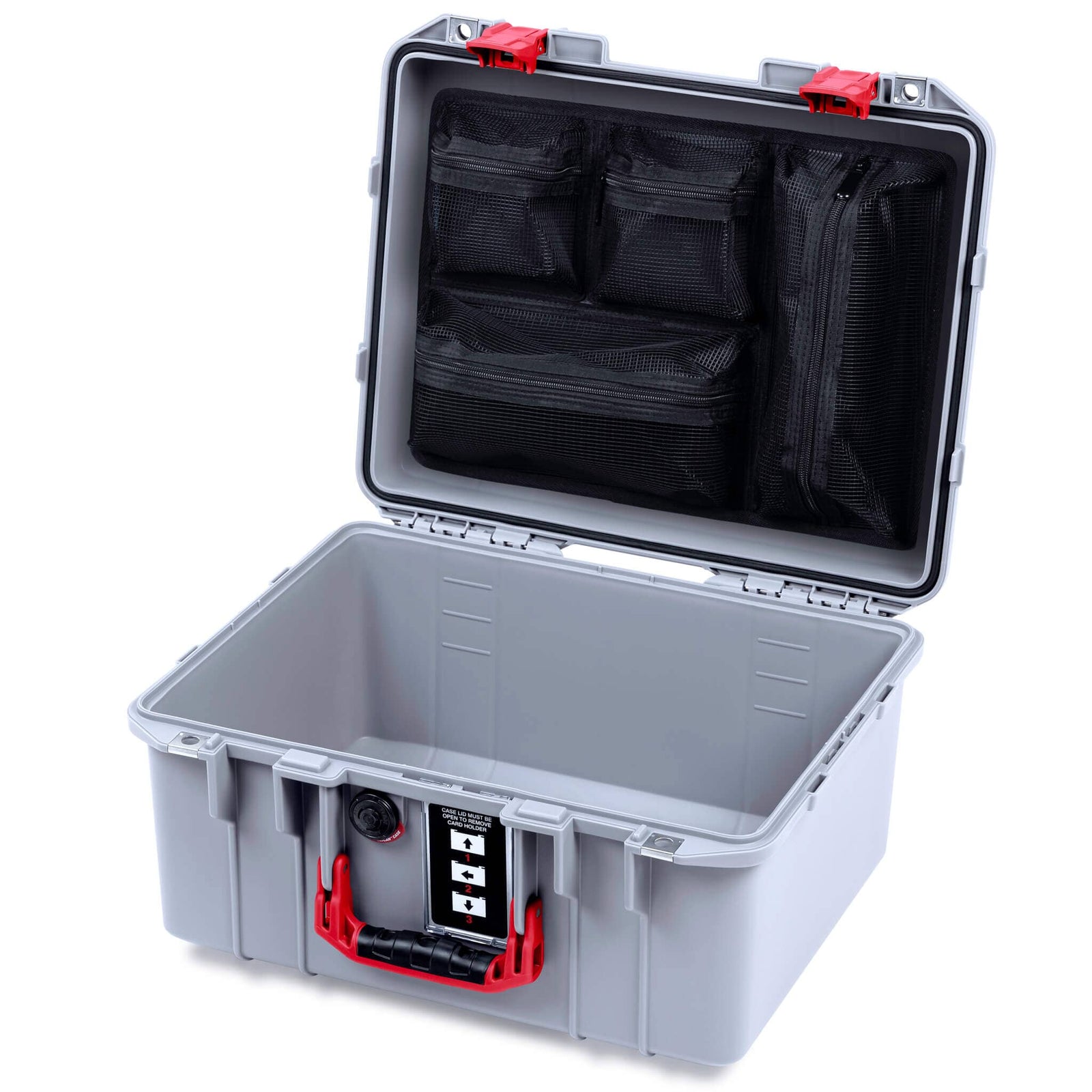 Pelican 1507 Air Case, Silver with Red Handle & Latches ColorCase