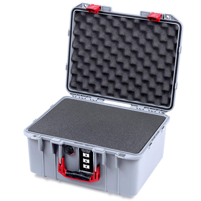 Pelican 1507 Air Case, Silver with Red Handle & Latches Pick & Pluck Foam with Convolute Lid Foam ColorCase 015070-0001-180-321