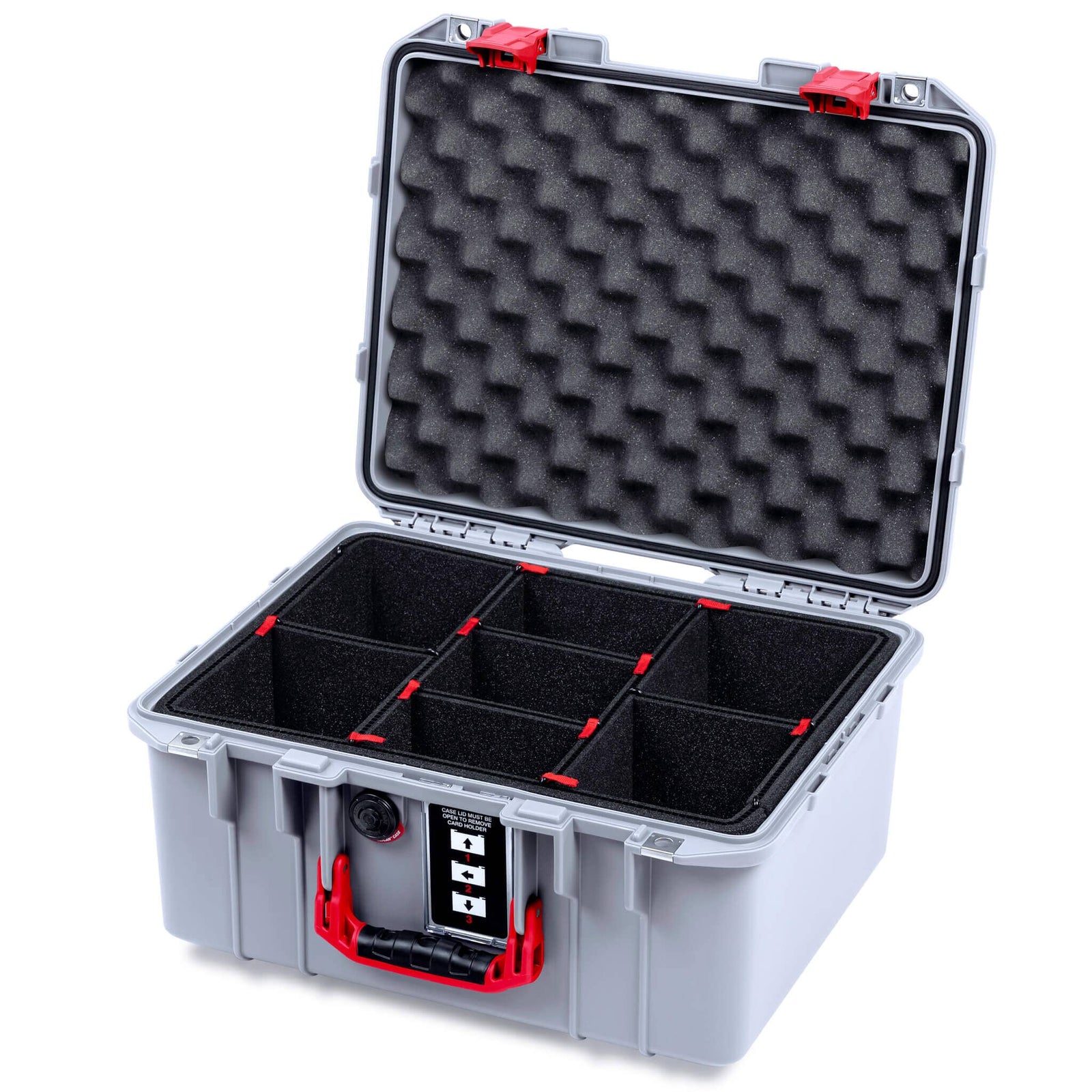 Pelican 1507 Air Case, Silver with Red Handle & Latches TrekPak Divider System with Convolute Lid Foam ColorCase 015070-0020-180-321