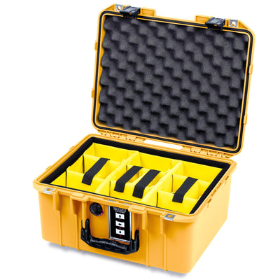 Pelican 1507 Air Case, Yellow with Black Handle & Latches Yellow Padded Microfiber Dividers with Convolute Lid Foam ColorCase 015070-0010-240-111