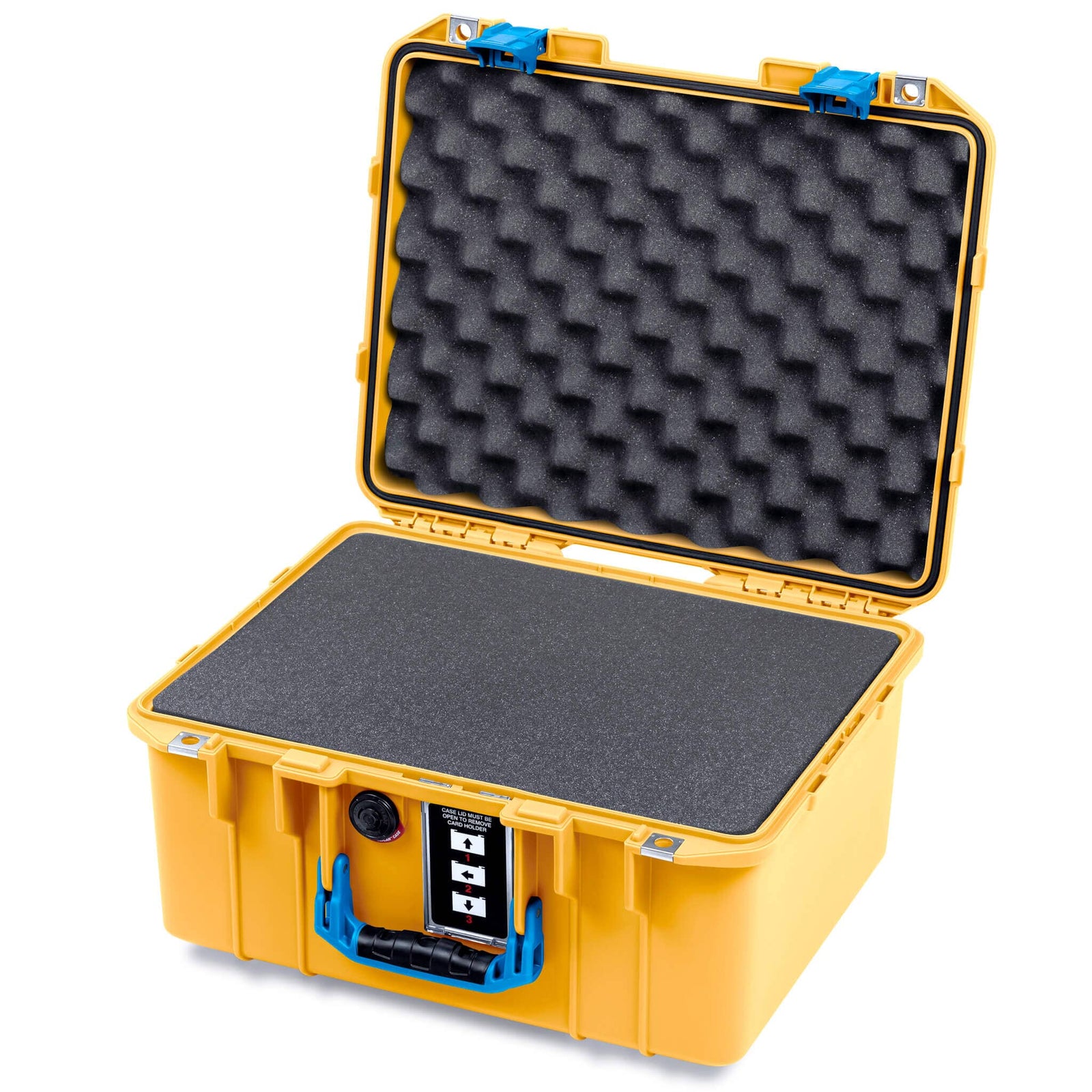 Pelican 1507 Air Case, Yellow with Blue Handle & Latches Pick & Pluck Foam with Convolute Lid Foam ColorCase 015070-0001-240-121