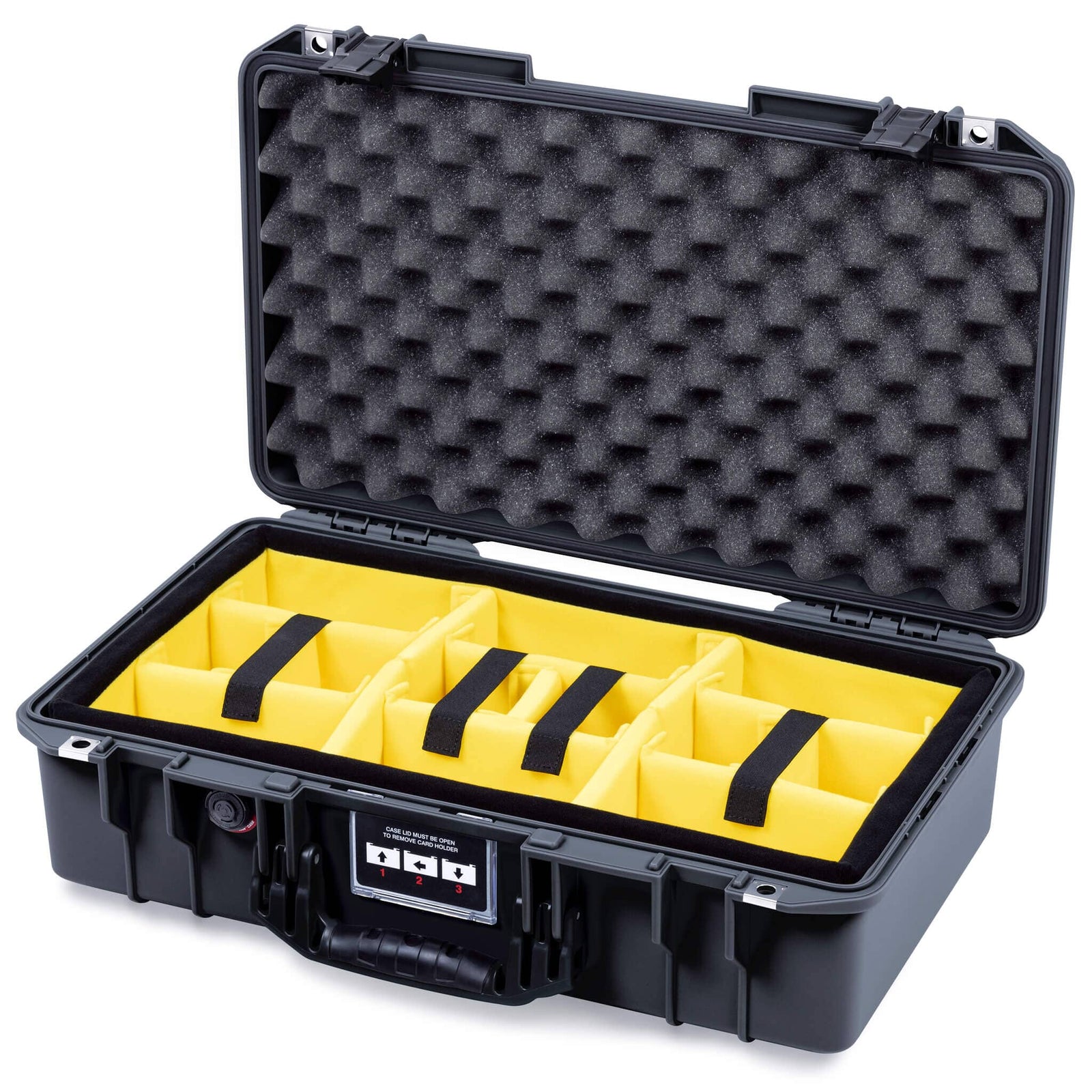 Pelican 1525 Air Case, Black Yellow Padded Microfiber Dividers with Convolute Lid Foam ColorCase 015250-0010-110-111