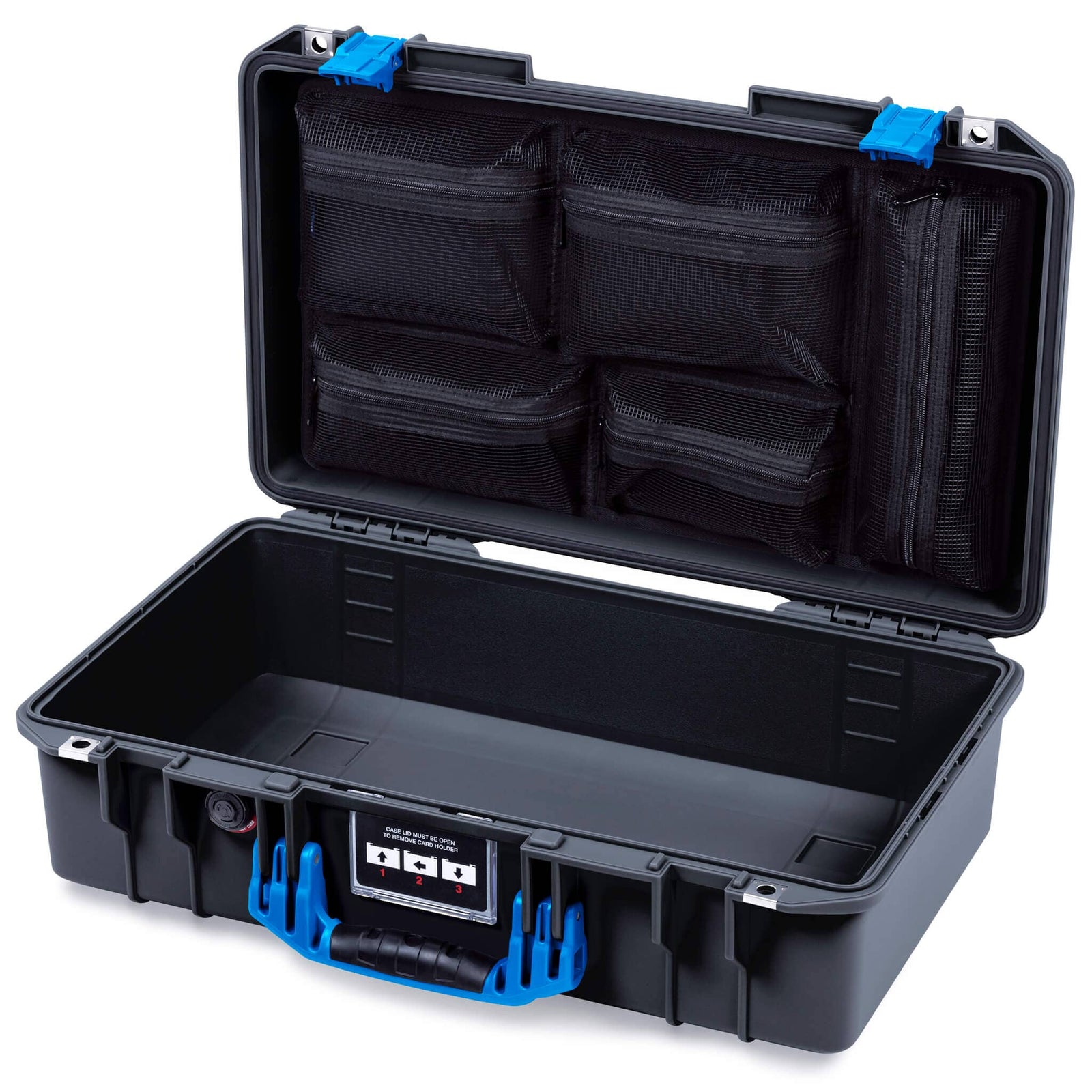 Pelican 1525 Air Case, Black with Blue Handle & Latches Mesh Lid Organizer Only ColorCase 015250-0100-110-121
