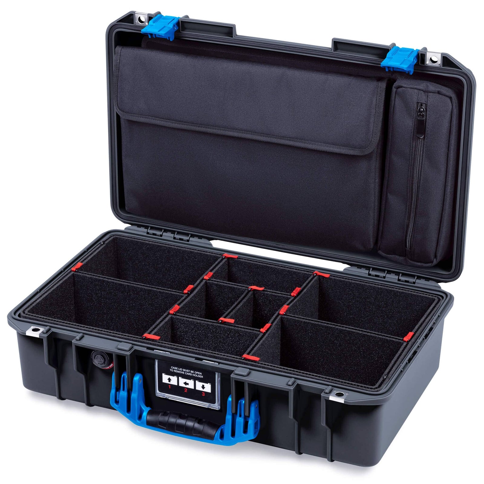 Pelican 1525 Air Case, Black with Blue Handle & Latches TrekPak Divider Sytem with Laptop Computer Pouch ColorCase 015250-0220-110-121
