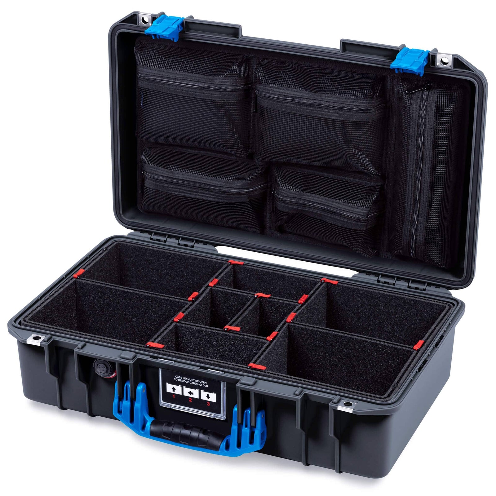 Pelican 1525 Air Case, Black with Blue Handle & Latches TrekPak Divider System with Mesh Lid Organizer ColorCase 015250-0120-110-121