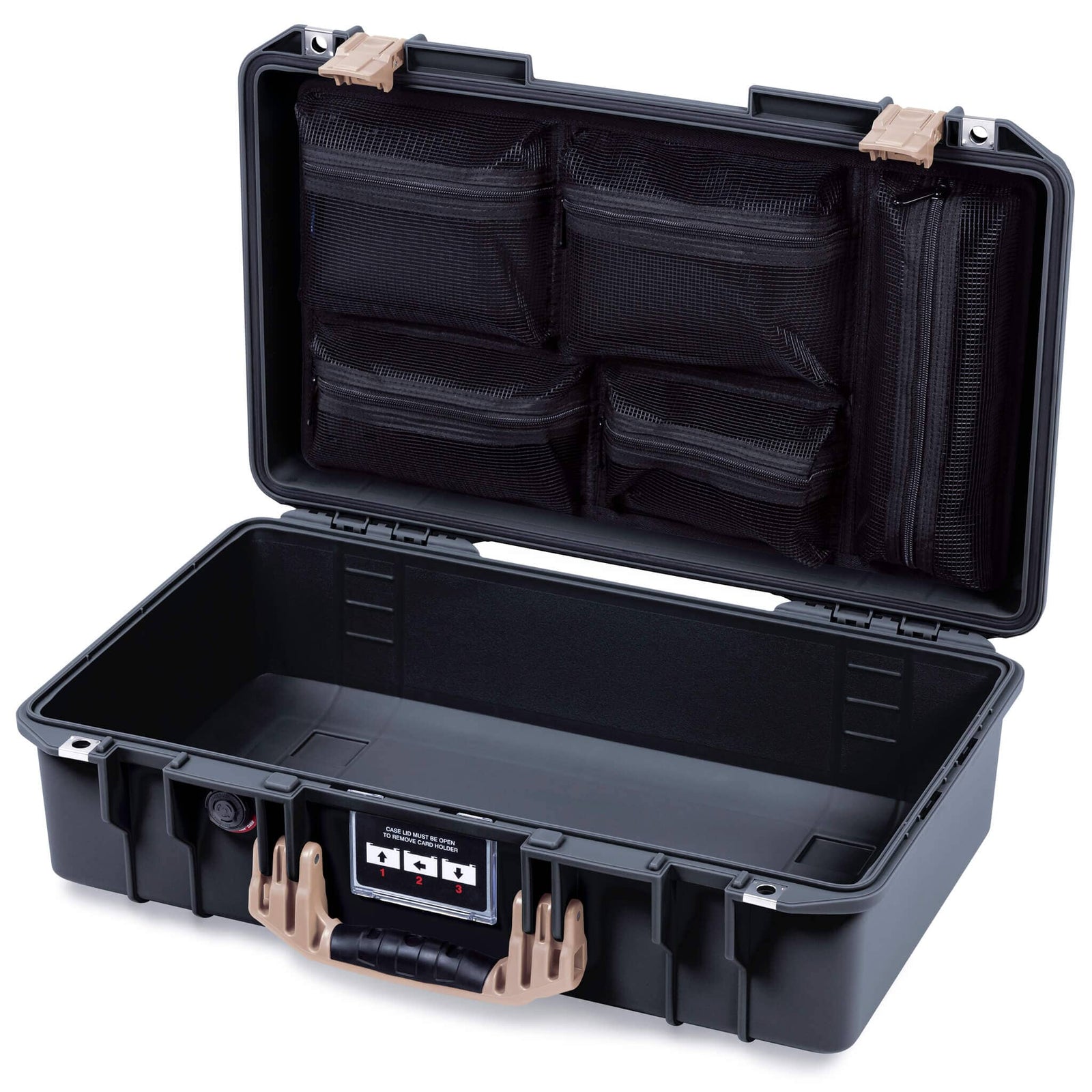 Pelican 1525 Air Case, Black with Desert Tan Handle & Latches Mesh Lid Organizer Only ColorCase 015250-0100-110-311