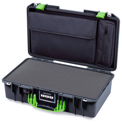 Pelican 1525 Air Case, Black with Lime Green Handle & Latches Pick & Pluck Foam with Laptop Computer Pouch ColorCase 015250-0201-110-301
