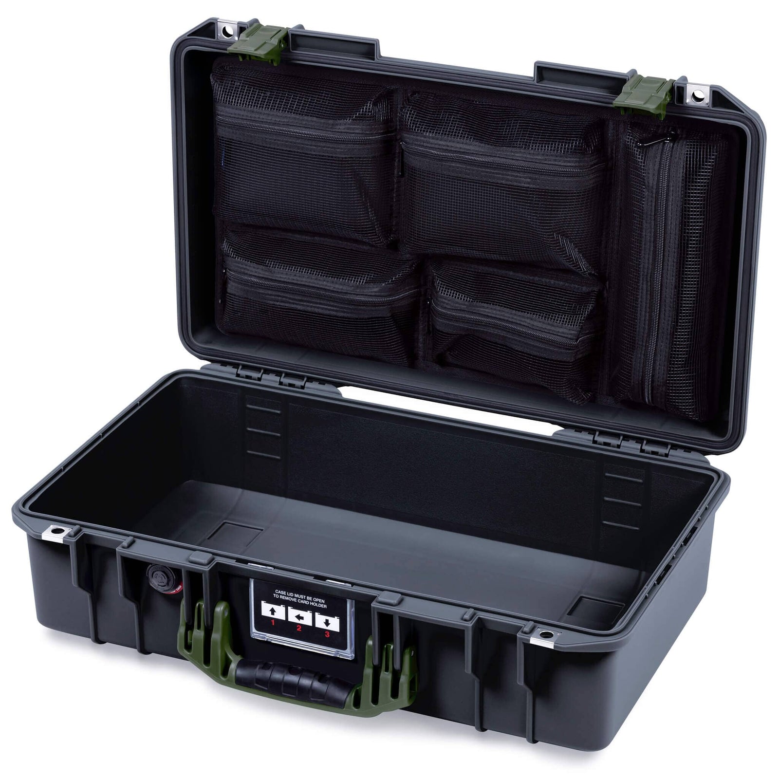 Pelican 1525 Air Case, Black with OD Green Handle & Latches Mesh Lid Organizer Only ColorCase 015250-0100-110-131