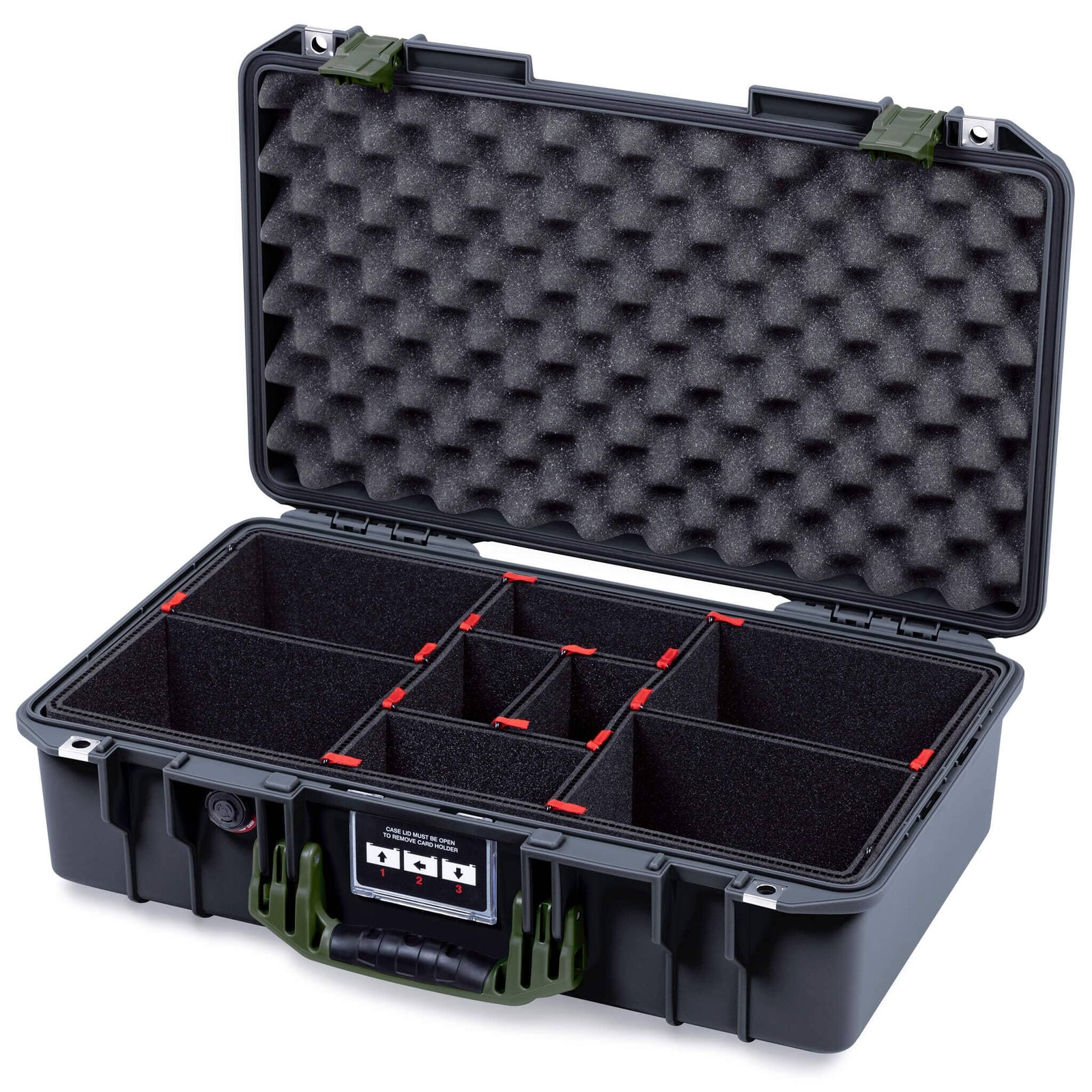 Pelican 1525 Air Case, Black with OD Green Handle & Latches TrekPak Divider System with Convolute Lid Foam ColorCase 015250-0020-110-131