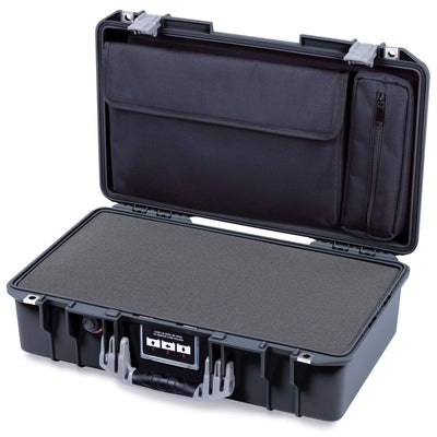 Pelican 1525 Air Case, Black with Silver Handle & Latches Pick & Pluck Foam with Laptop Computer Pouch ColorCase 015250-0201-110-181