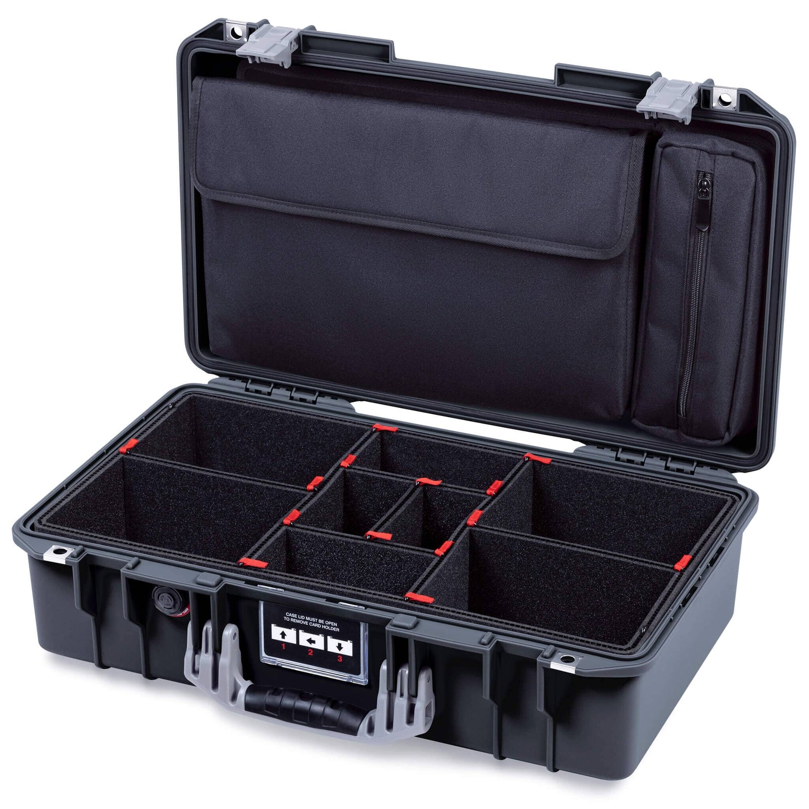 Pelican 1525 Air Case, Black with Silver Handle & Latches TrekPak Divider Sytem with Laptop Computer Pouch ColorCase 015250-0220-110-181