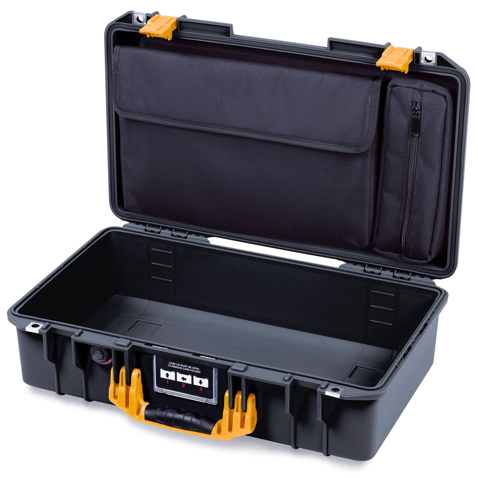 Pelican 1525 Air Case, Black with Yellow Handle & Latches ColorCase