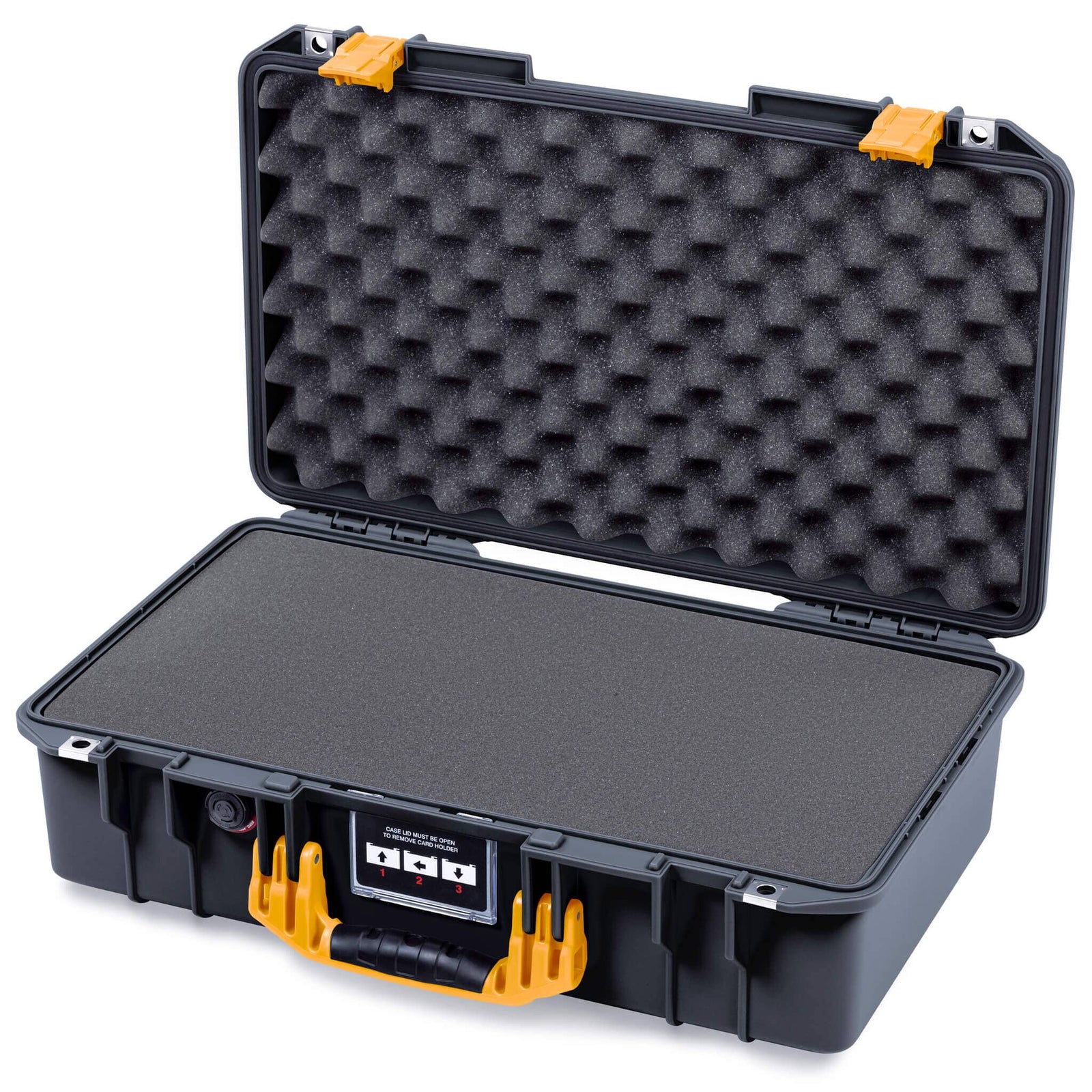 Pelican 1525 Air Case, Black with Yellow Handle & Latches Pick & Pluck Foam with Convolute Lid Foam ColorCase 015250-0001-110-241
