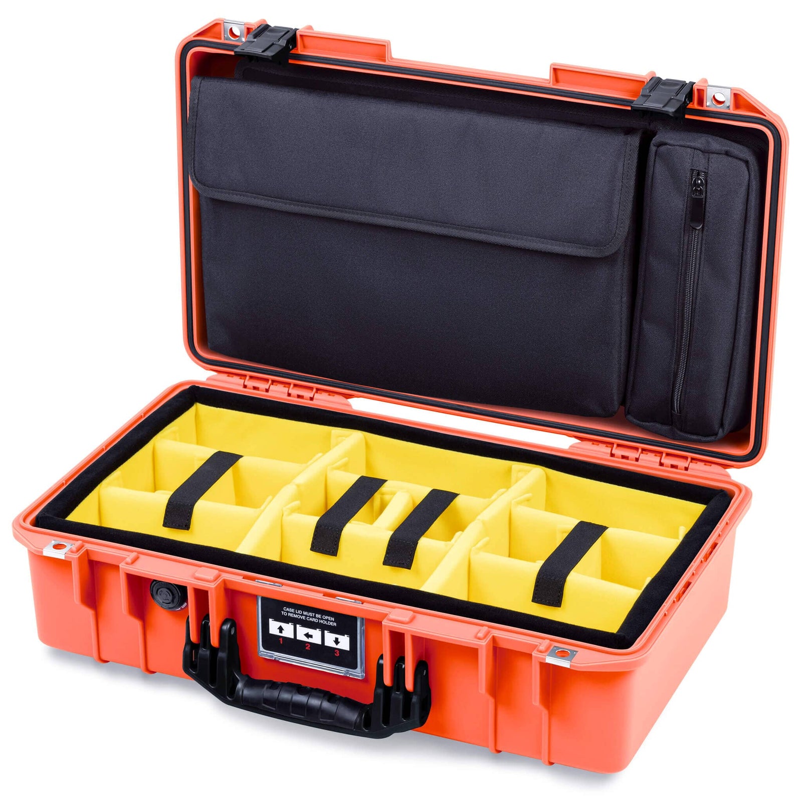 Pelican 1525 Air Case, Orange with Black Handle & Latches Yellow Padded Microfiber Dividers with Laptop Computer Pouch ColorCase 015250-0210-150-111