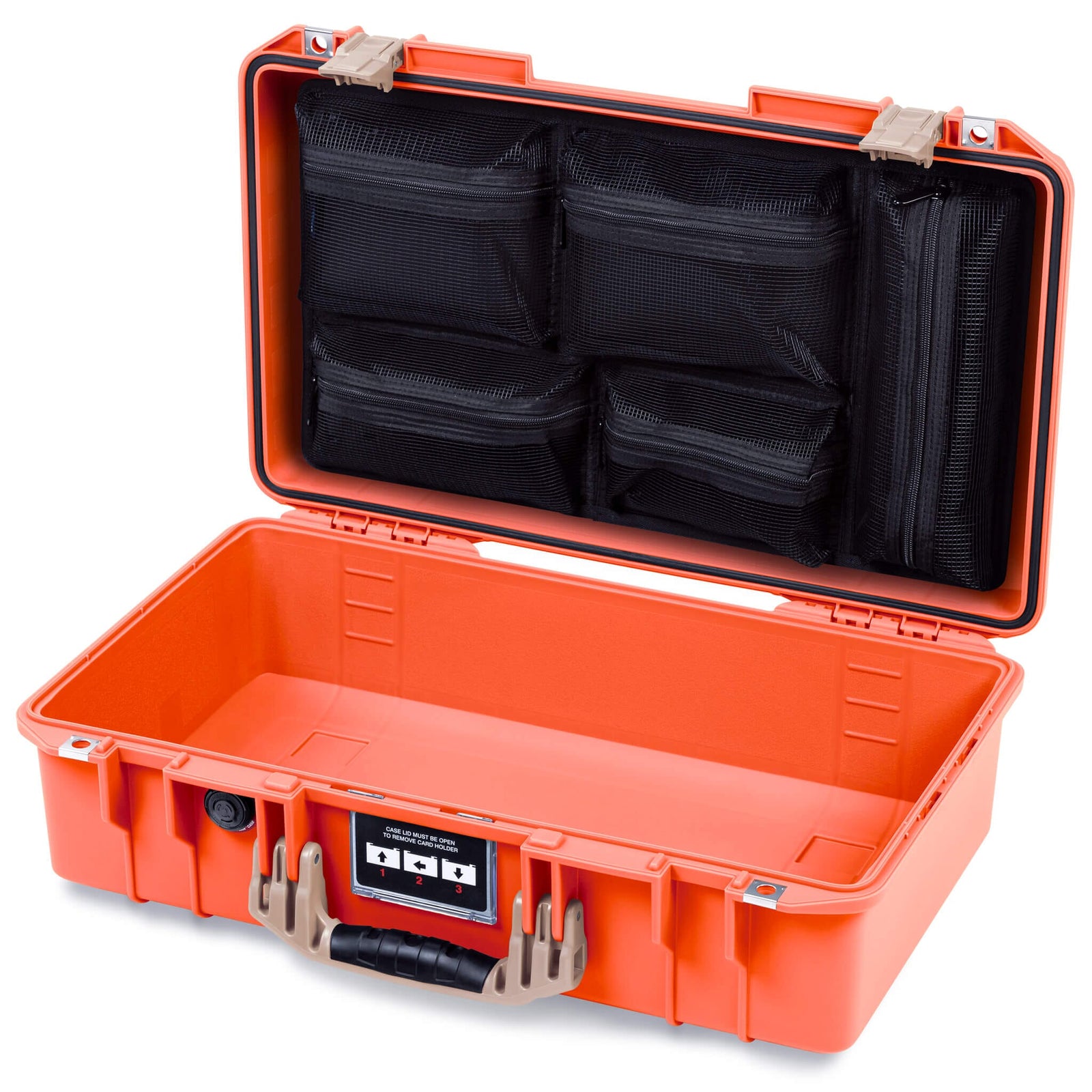 Pelican 1525 Air Case, Orange with Desert Tan Handle & Latches Mesh Lid Organizer Only ColorCase 015250-0100-150-311