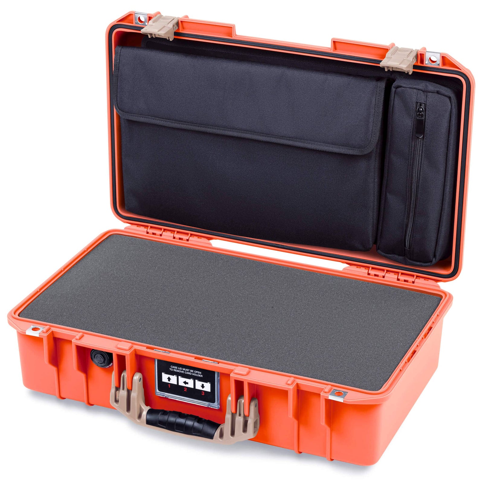 Pelican 1525 Air Case, Orange with Desert Tan Handle & Latches Pick & Pluck Foam with Laptop Computer Pouch ColorCase 015250-0201-150-311