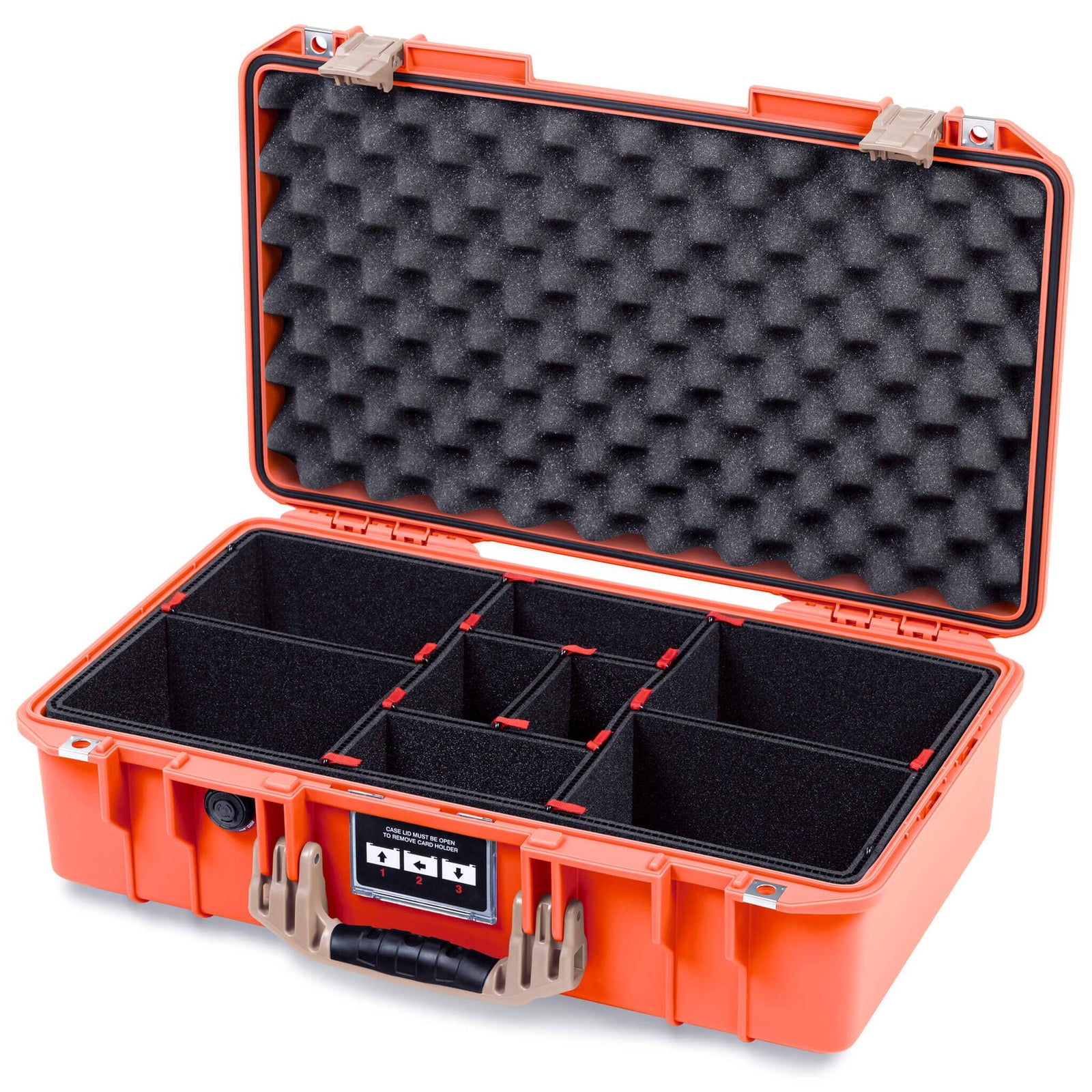 Pelican 1525 Air Case, Orange with Desert Tan Handle & Latches TrekPak Divider System with Convolute Lid Foam ColorCase 015250-0020-150-311