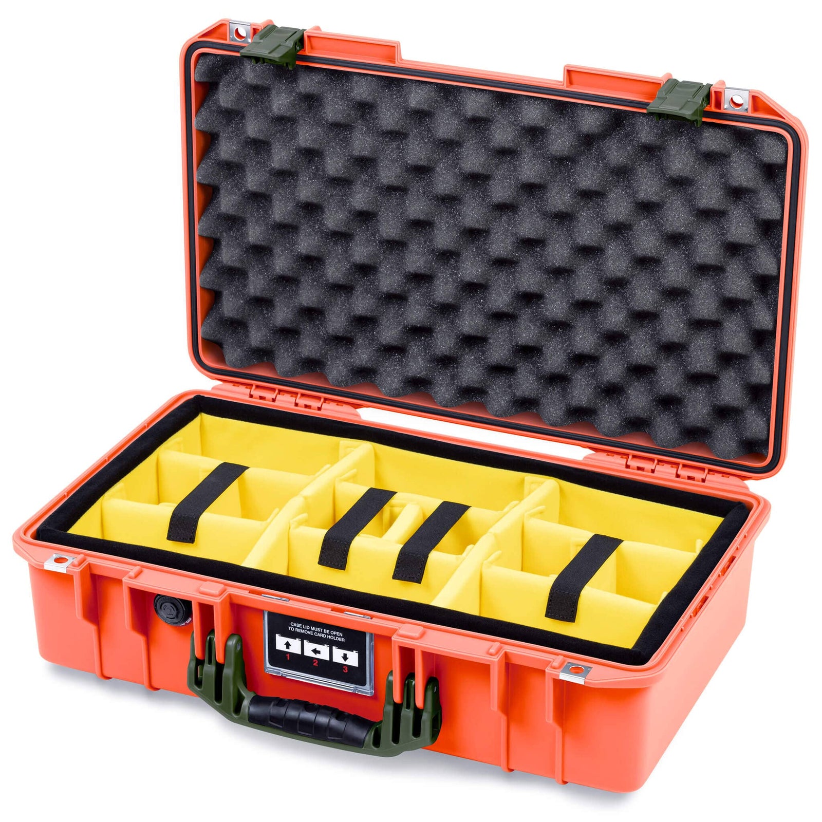 Pelican 1525 Air Case, Orange with OD Green Handle & Latches Yellow Padded Microfiber Dividers with Convolute Lid Foam ColorCase 015250-0010-150-131