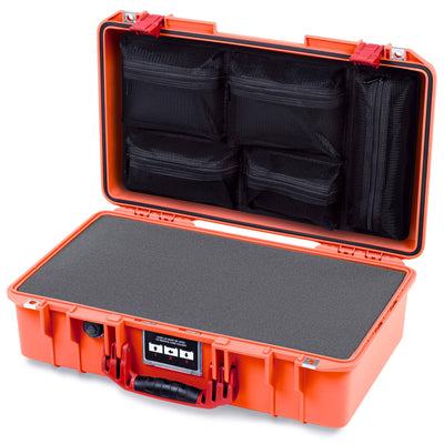 Pelican 1525 Air Case, Orange with Red Handle & Latches Pick & Pluck Foam with Mesh Lid Organizer ColorCase 015250-0101-150-321