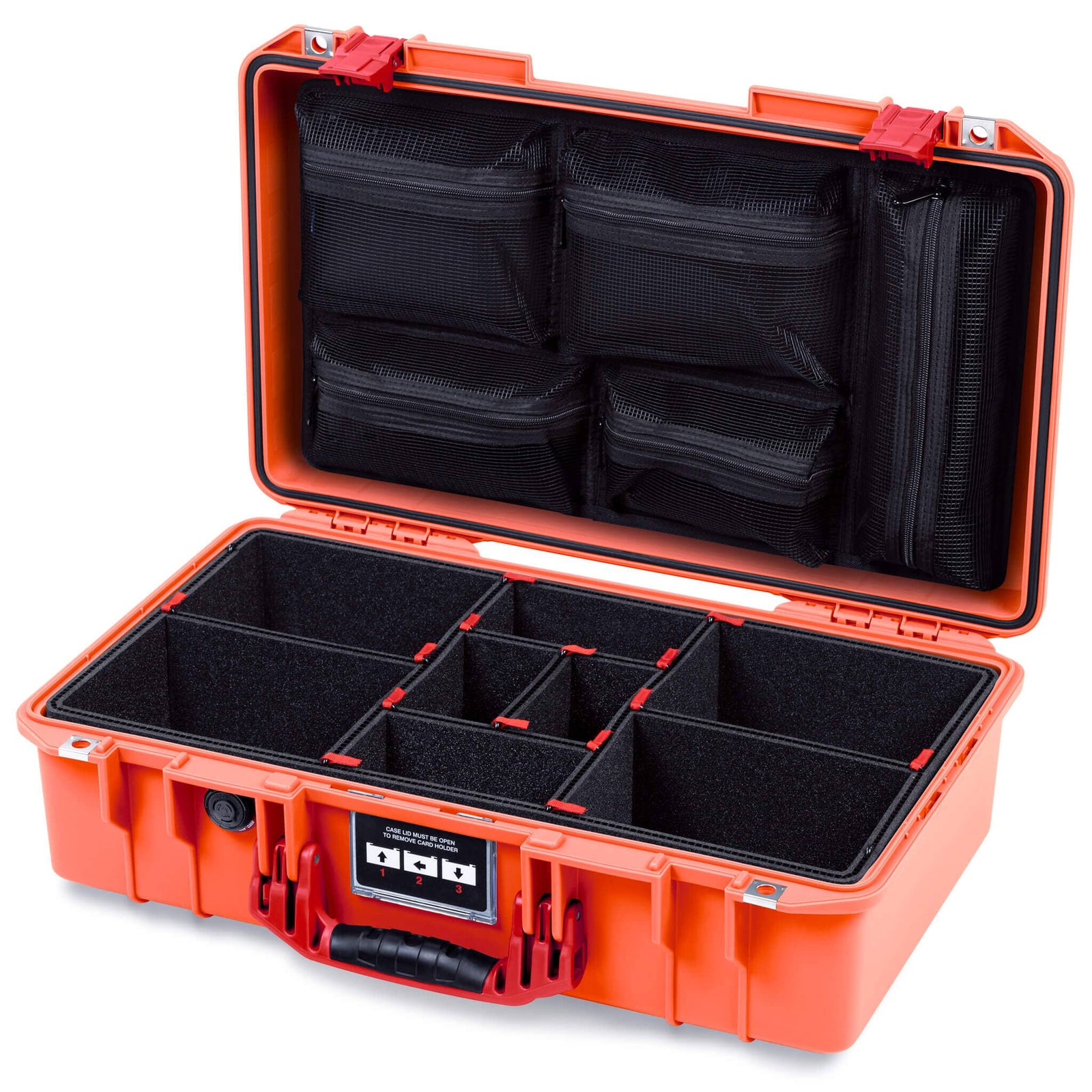 Pelican 1525 Air Case, Orange with Red Handle & Latches TrekPak Divider System with Mesh Lid Organizer ColorCase 015250-0120-150-321