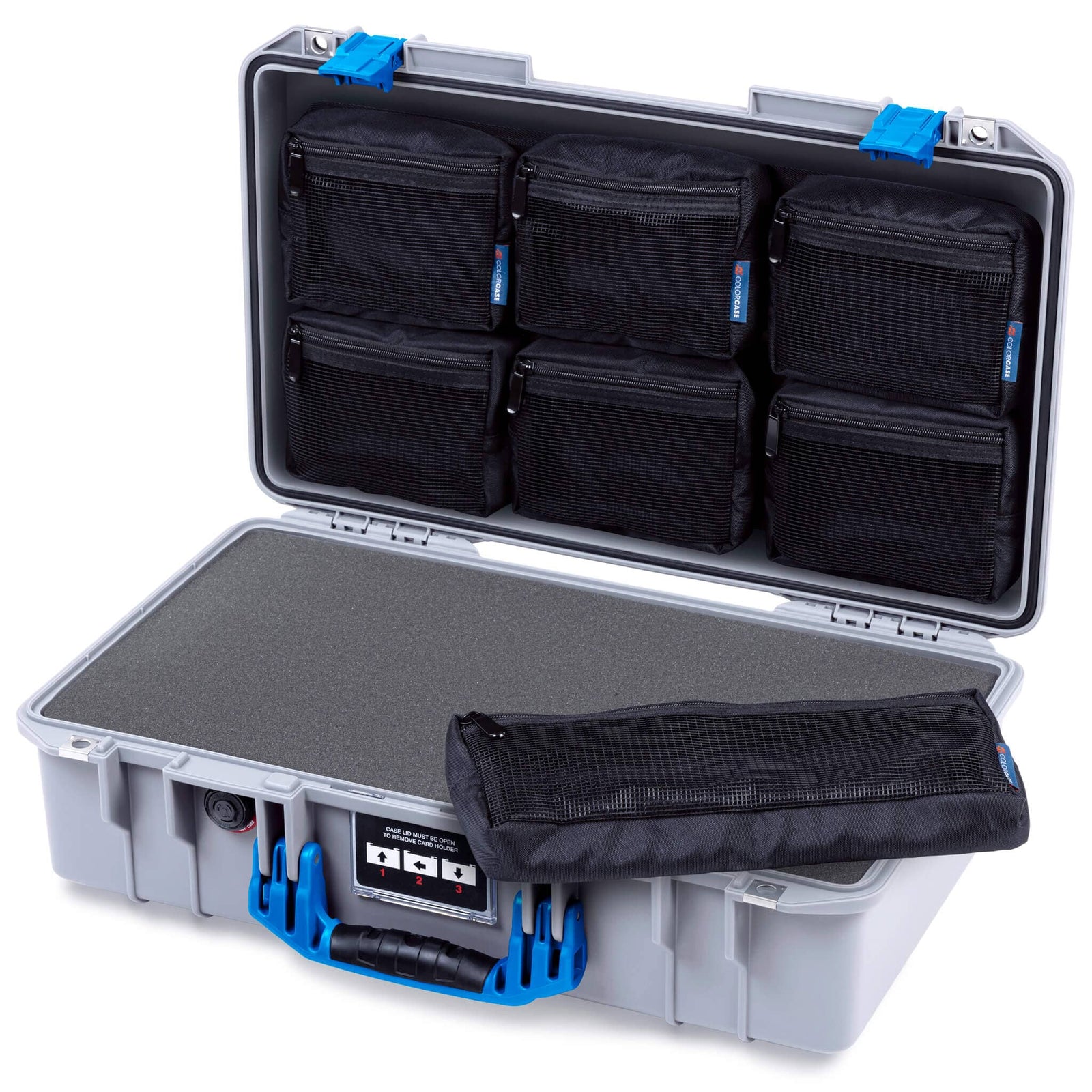 Pelican 1525 Air Case, Silver with Blue Handle & Latches ColorCase