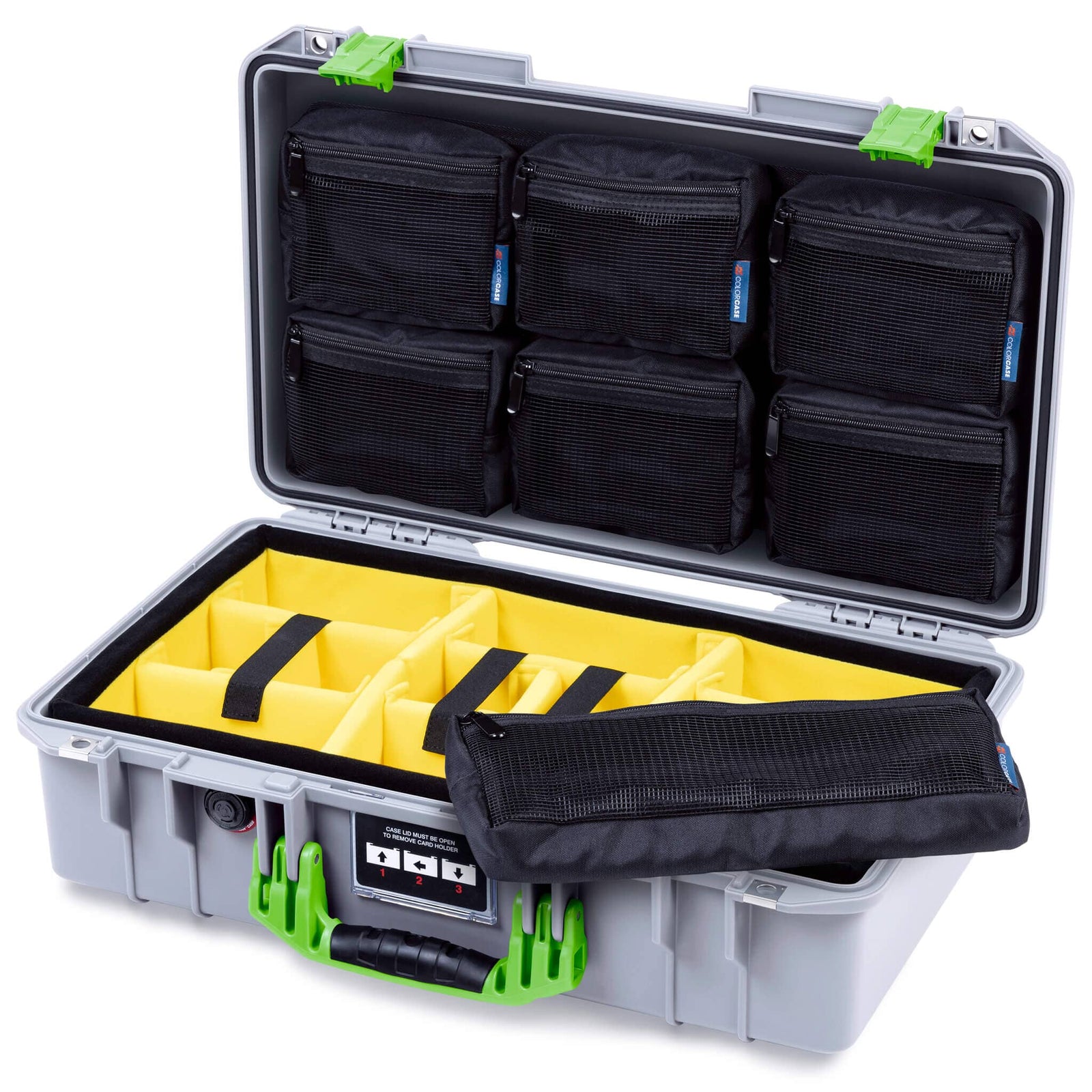Pelican 1525 Air Case, Silver with Lime Green Handle & Latches ColorCase