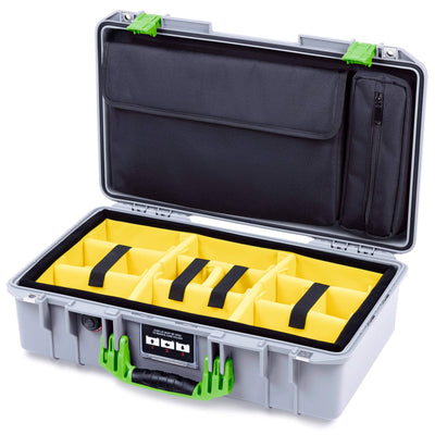 Pelican 1525 Air Case, Silver with Lime Green Handle & Latches Yellow Padded Microfiber Dividers with Laptop Computer Pouch ColorCase 015250-0210-180-301