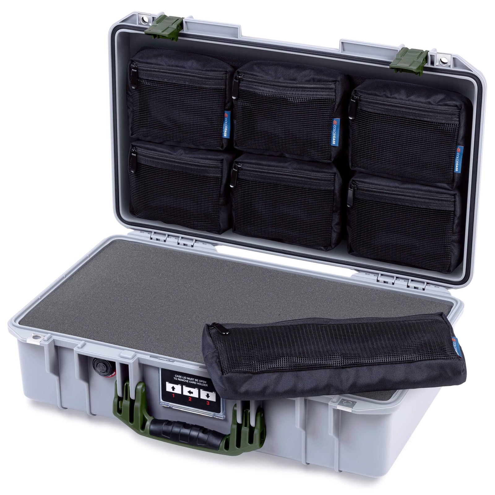 Pelican 1525 Air Case, Silver with OD Green Handle & Latches ColorCase
