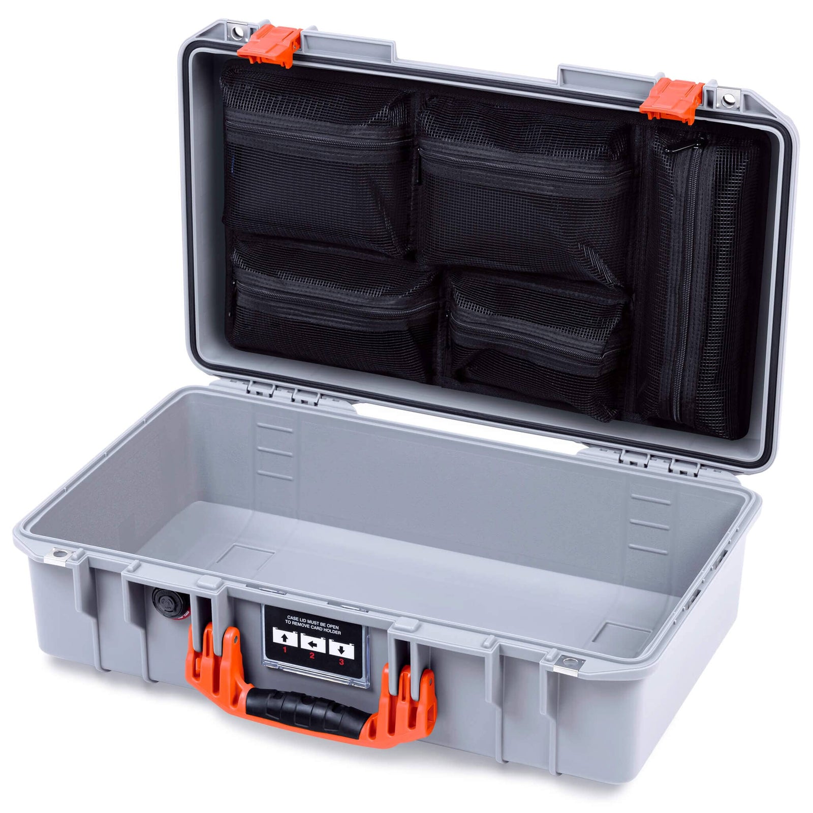 Pelican 1525 Air Case, Silver with Orange Handle & Latches Mesh Lid Organizer Only ColorCase 015250-0100-180-151