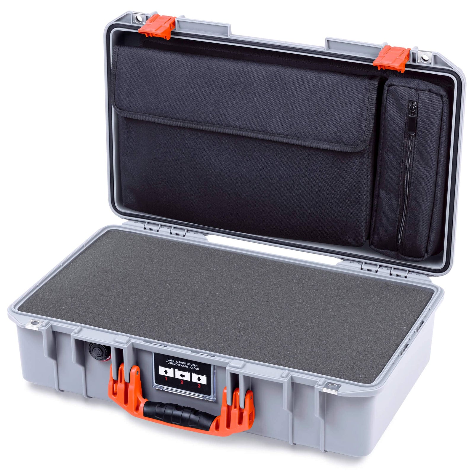 Pelican 1525 Air Case, Silver with Orange Handle & Latches Pick & Pluck Foam with Laptop Computer Pouch ColorCase 015250-0201-180-151
