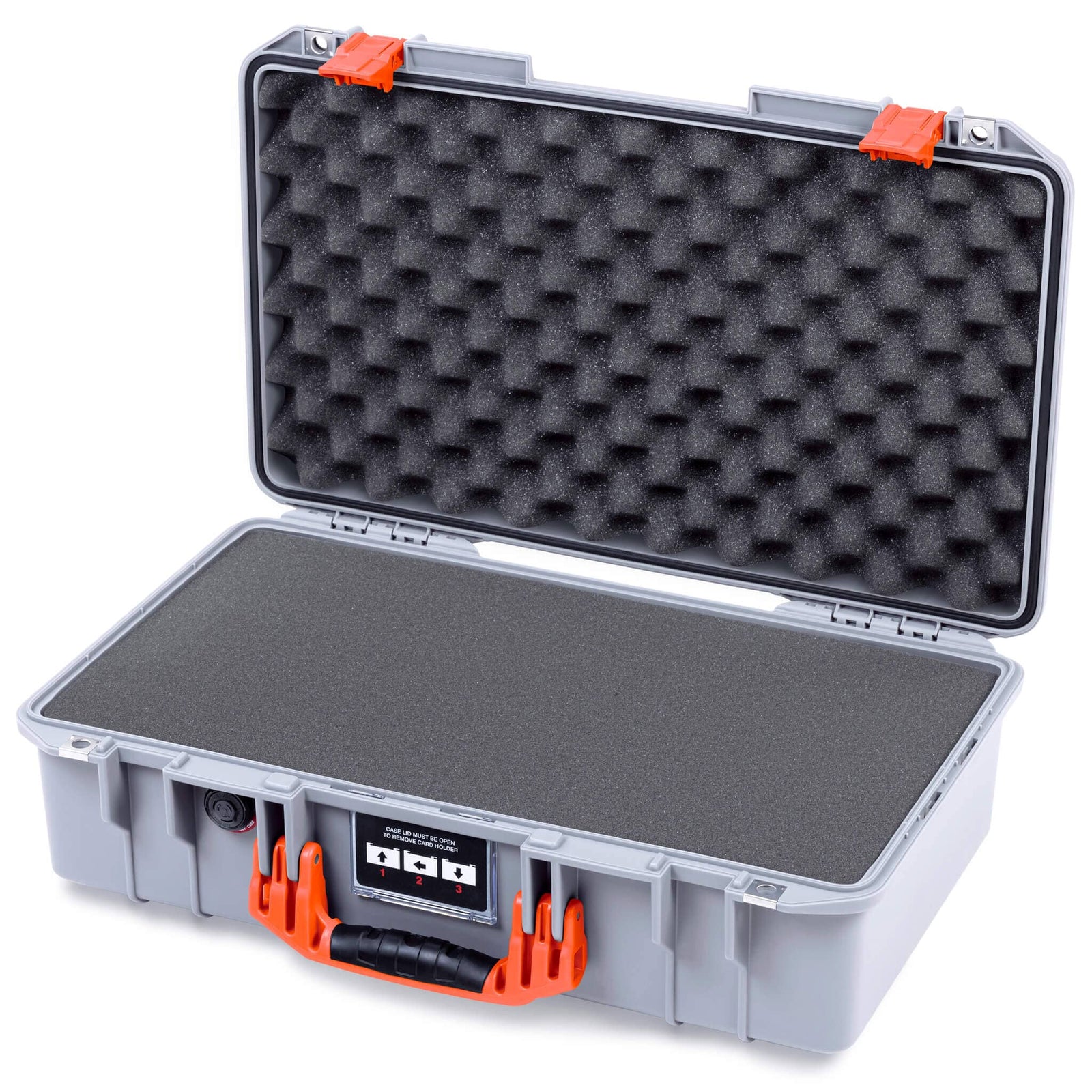 Pelican 1525 Air Case, Silver with Orange Handle & Latches Pick & Pluck Foam with Convolute Lid Foam ColorCase 015250-0001-180-151