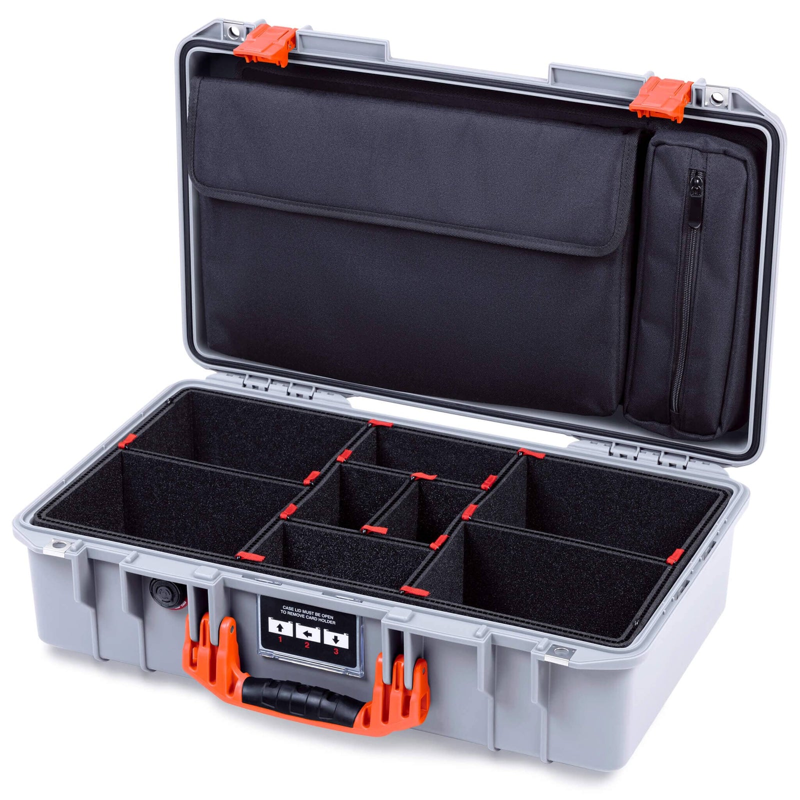 Pelican 1525 Air Case, Silver with Orange Handle & Latches TrekPak Divider Sytem with Laptop Computer Pouch ColorCase 015250-0220-180-151