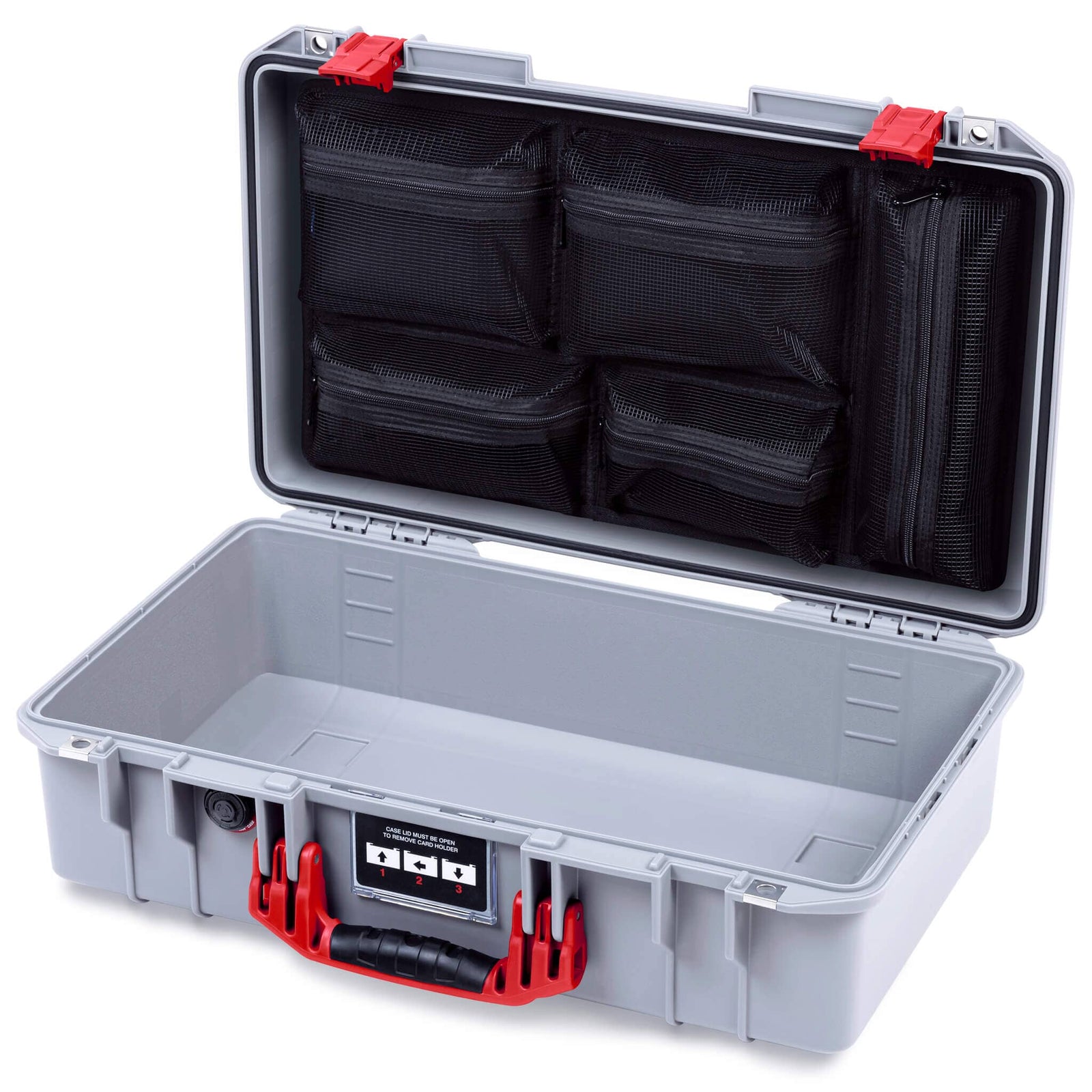 Pelican 1525 Air Case, Silver with Red Handle & Latches Mesh Lid Organizer Only ColorCase 015250-0100-180-321