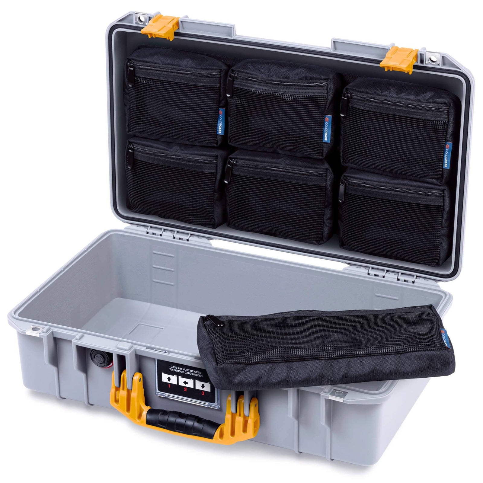 Pelican 1525 Air Case, Silver with Yellow Handle & Latches ColorCase