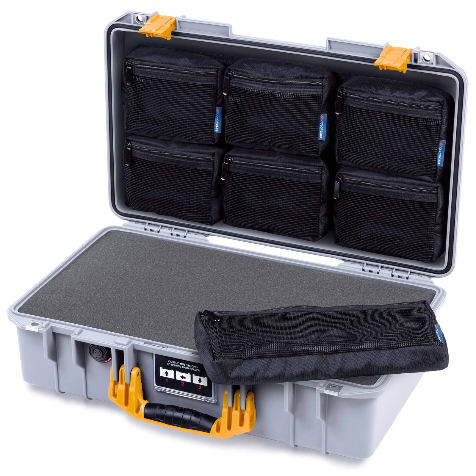 Pelican 1525 Air Case, Silver with Yellow Handle & Latches ColorCase