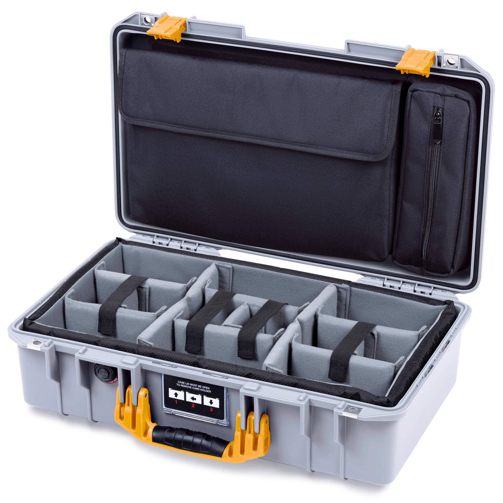 Pelican 1525 Air Case, Silver with Yellow Handle & Latches ColorCase