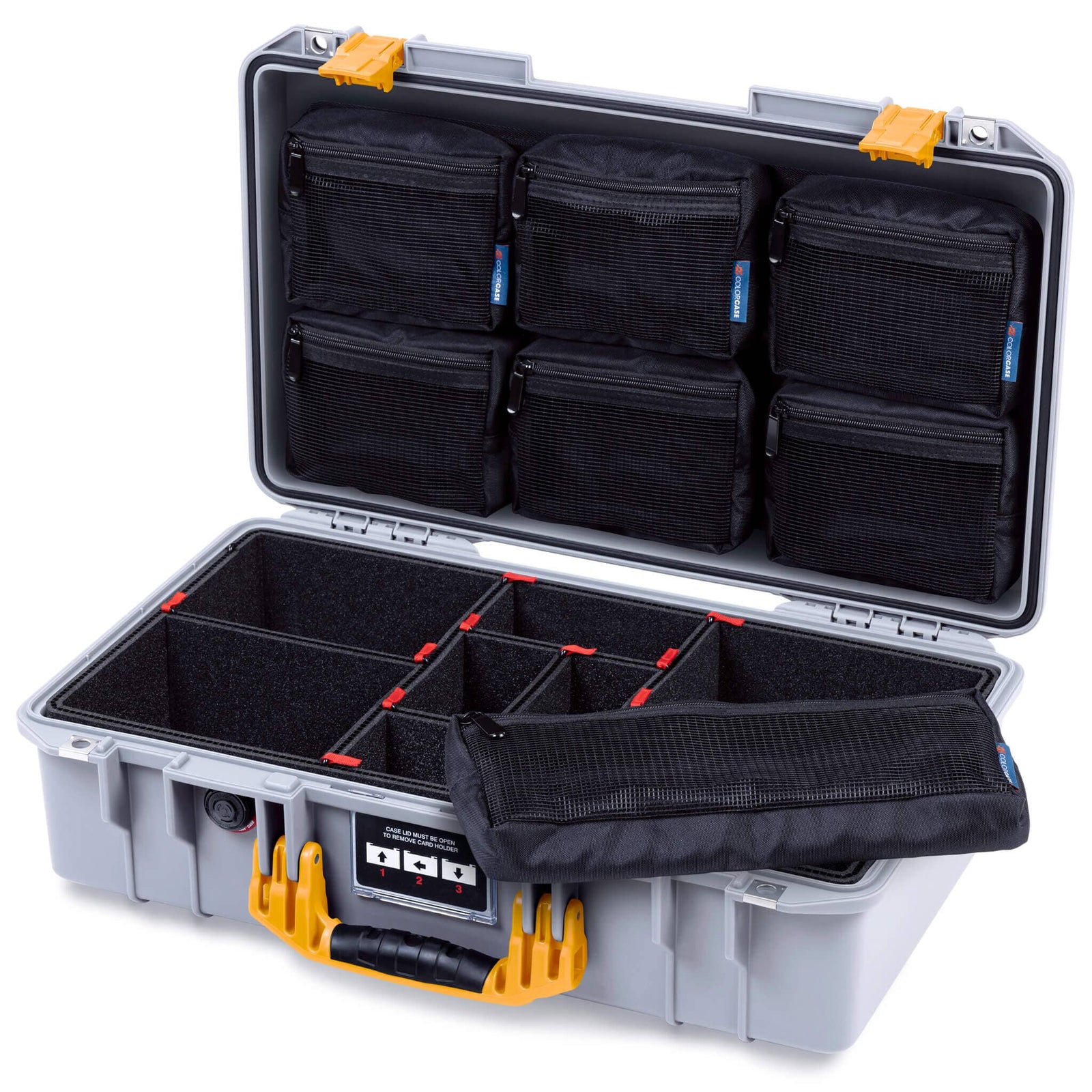 Pelican 1525 Air Case, Silver with Yellow Handle & Latches ColorCase