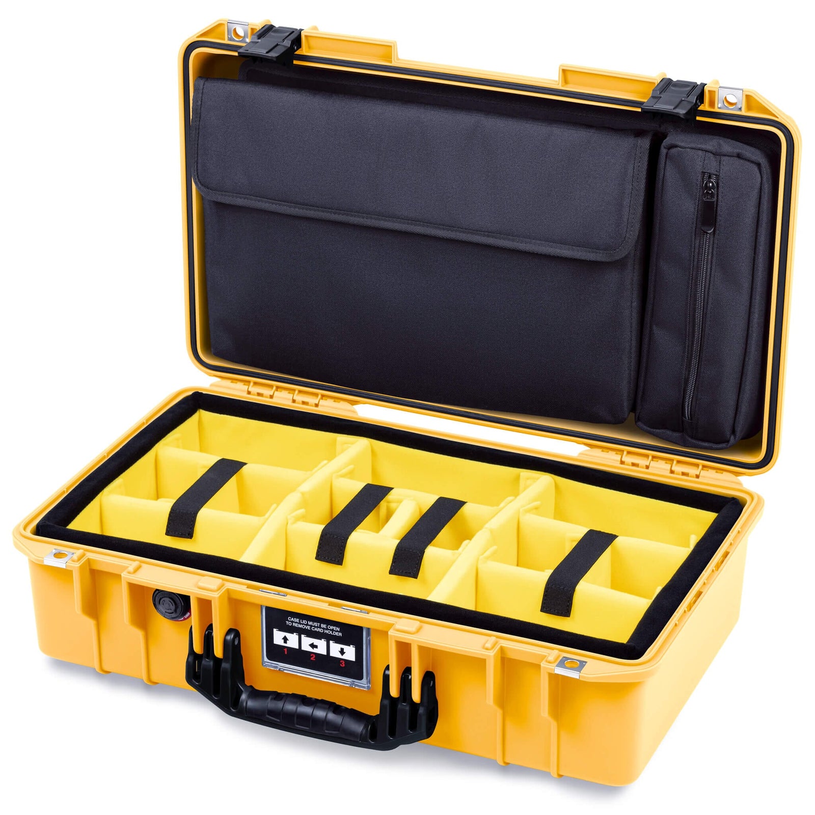 Pelican 1525 Air Case, Yellow with Black Handle & Latches Yellow Padded Microfiber Dividers with Laptop Computer Pouch ColorCase 015250-0210-240-111