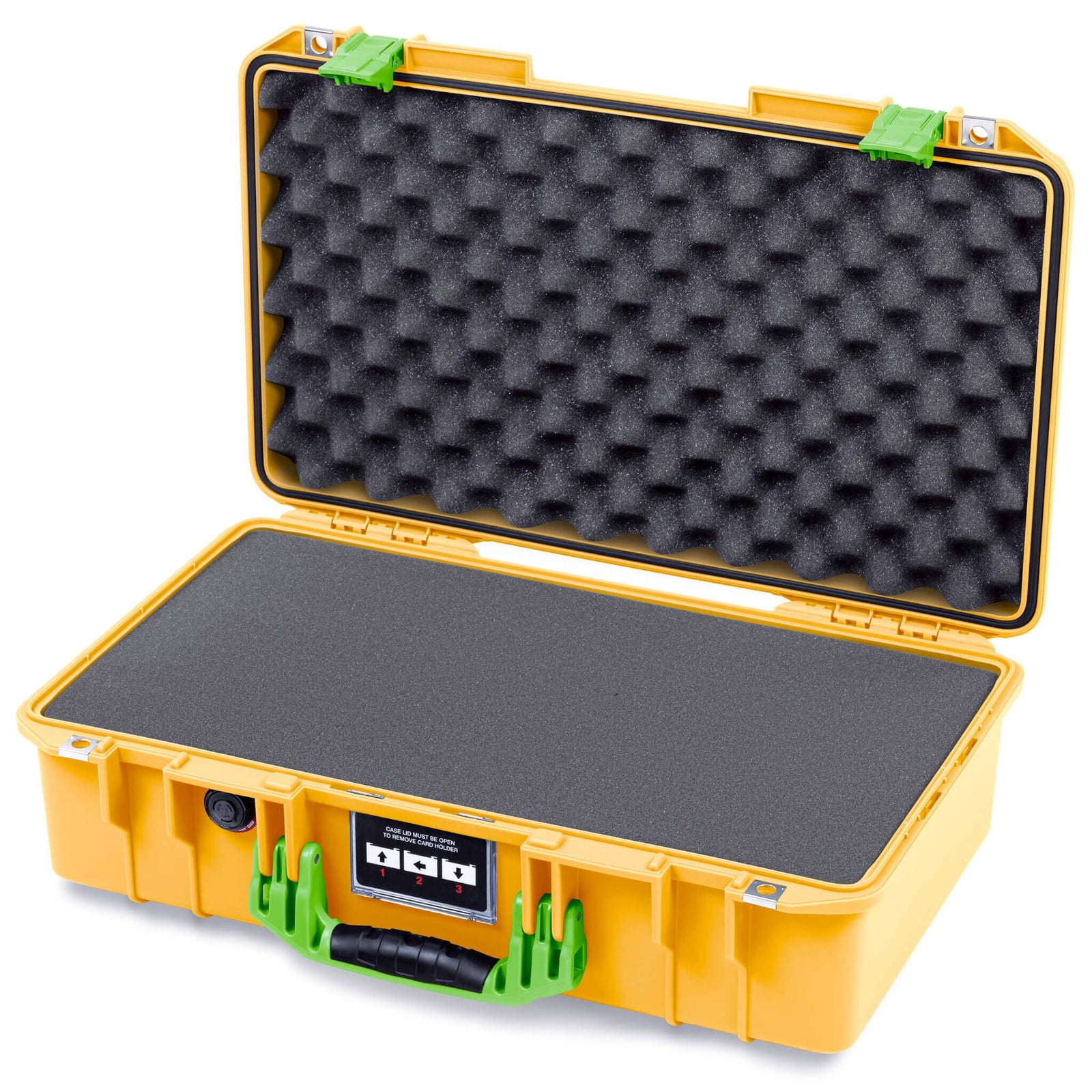 Pelican 1525 Air Case, Yellow with Lime Green Handle & Latches Pick & Pluck Foam with Convolute Lid Foam ColorCase 015250-0001-240-301