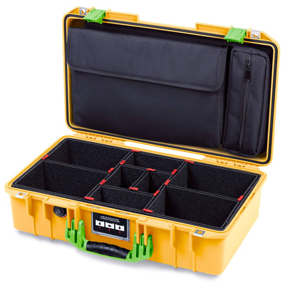 Pelican 1525 Air Case, Yellow with Lime Green Handle & Latches TrekPak Divider Sytem with Laptop Computer Pouch ColorCase 015250-0220-240-301