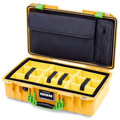 Pelican 1525 Air Case, Yellow with Lime Green Handle & Latches Yellow Padded Microfiber Dividers with Laptop Computer Pouch ColorCase 015250-0210-240-301
