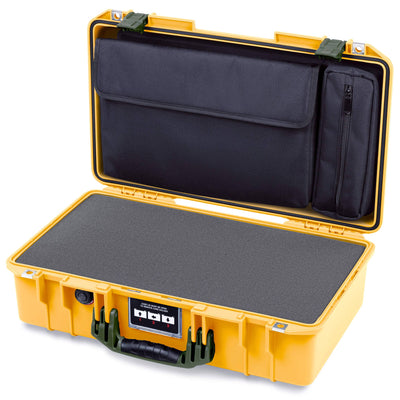Pelican 1525 Air Case, Yellow with OD Green Handle & Latches Pick & Pluck Foam with Laptop Computer Pouch ColorCase 015250-0201-240-131