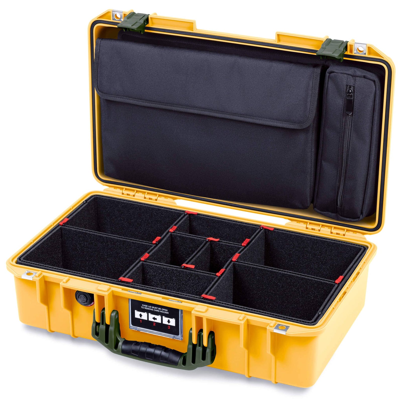 Pelican 1525 Air Case, Yellow with OD Green Handle & Latches TrekPak Divider Sytem with Laptop Computer Pouch ColorCase 015250-0220-240-131